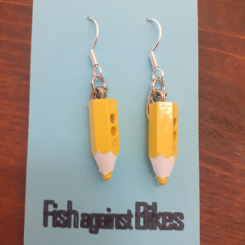 Yellow pencil earrings, FishagainstBikes