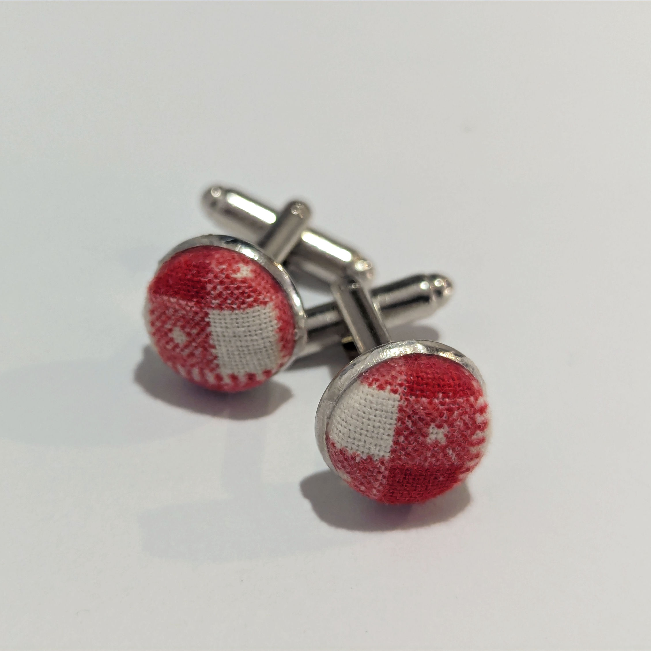 Red and white fabric cufflinks