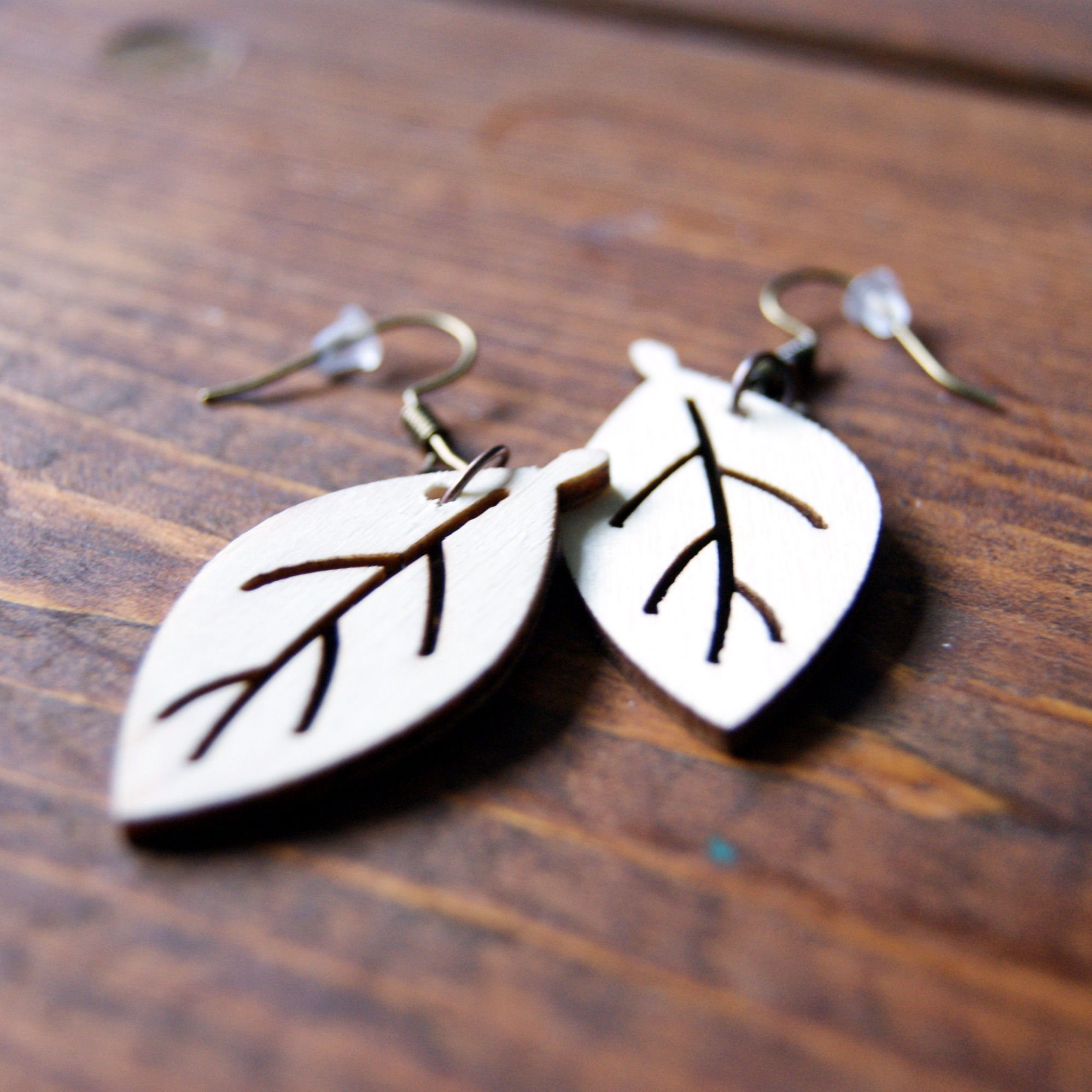 Wooden leaf earrings, nature-inspired jewelry