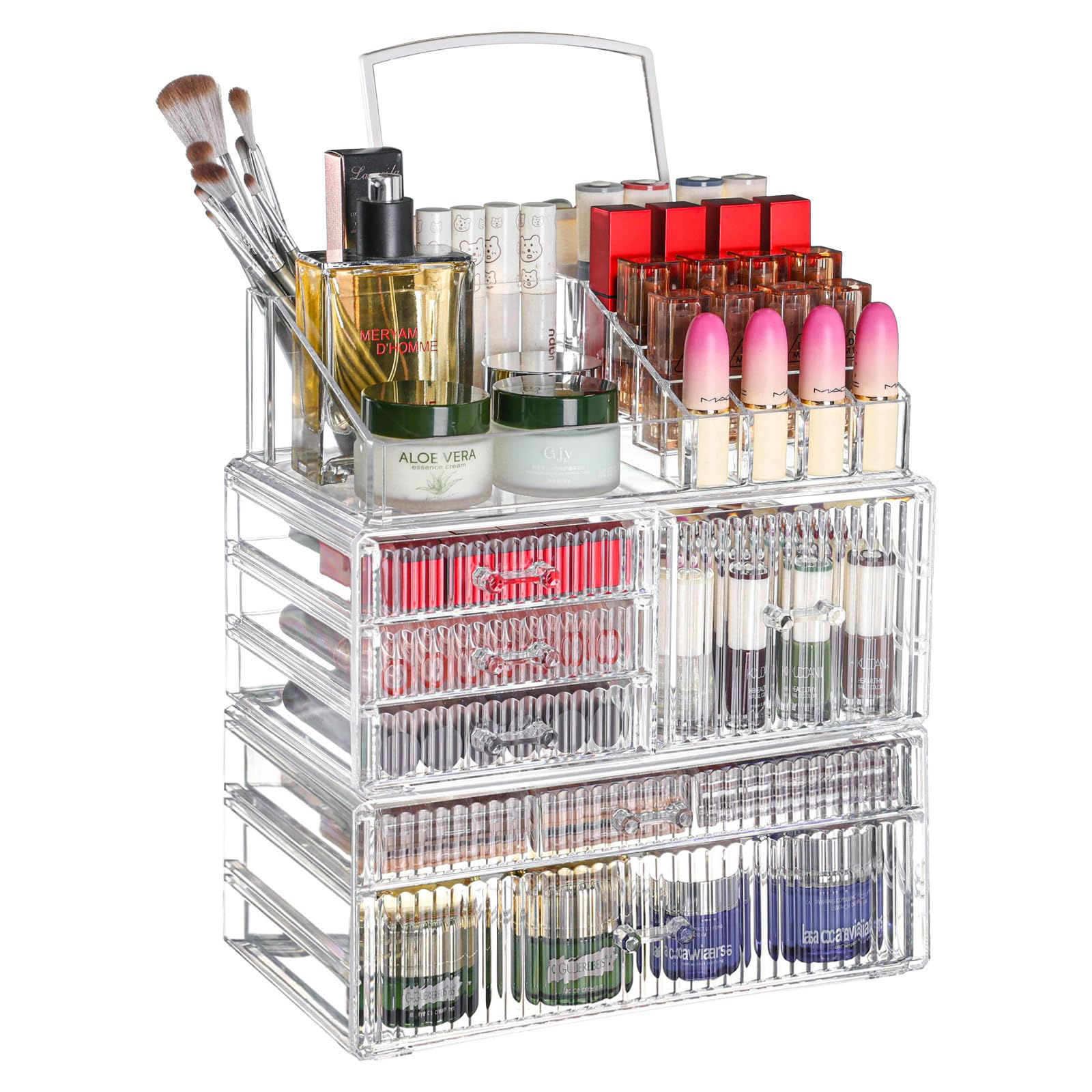 3 Pack Stackable Clear Make up Organizers for Vanity - WIth 6 drawers and 1 Remo