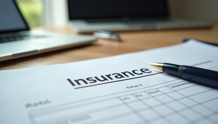 Close-up view of insurance policy documents and a pen on a desk