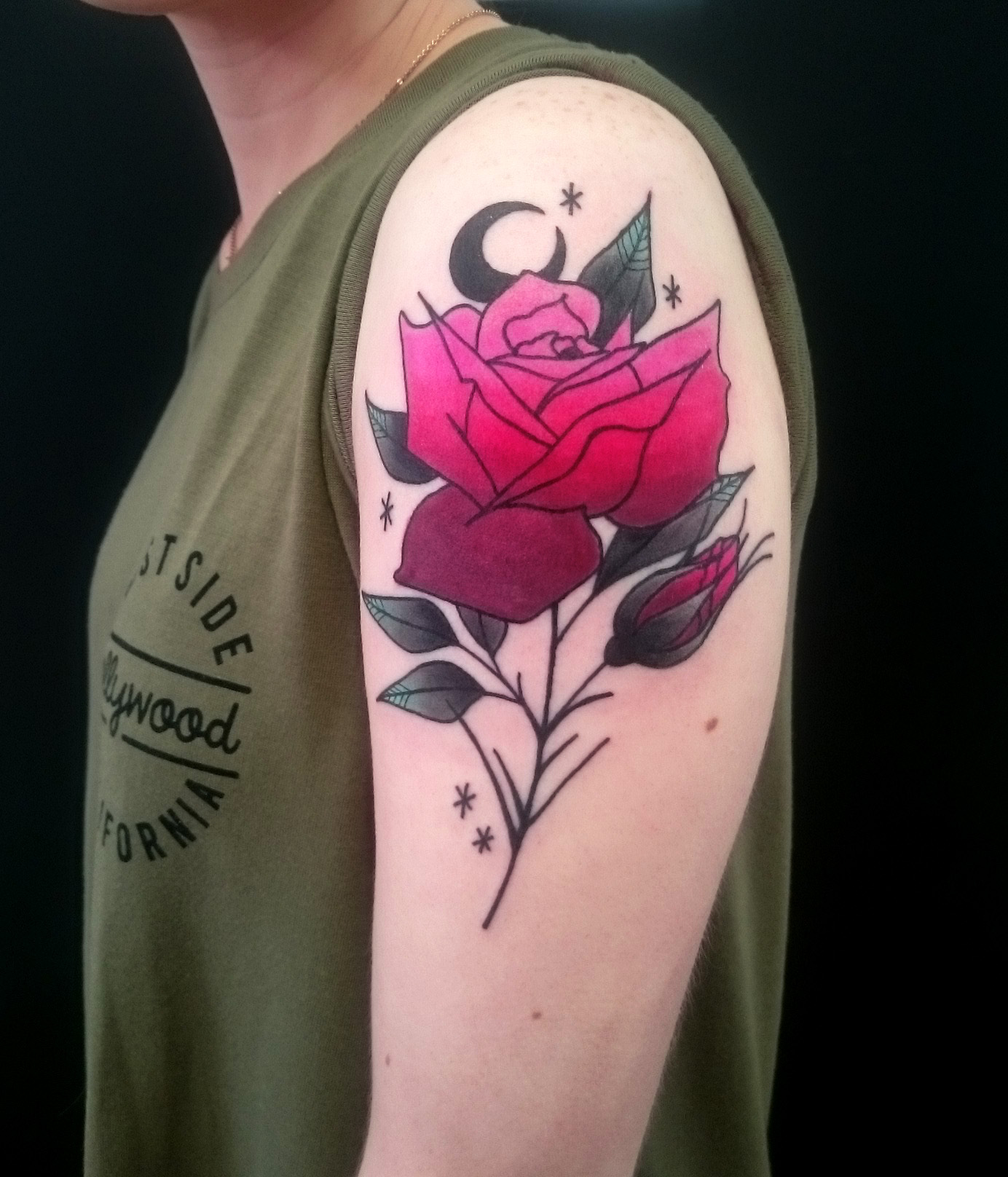 neo trad rose tattoo