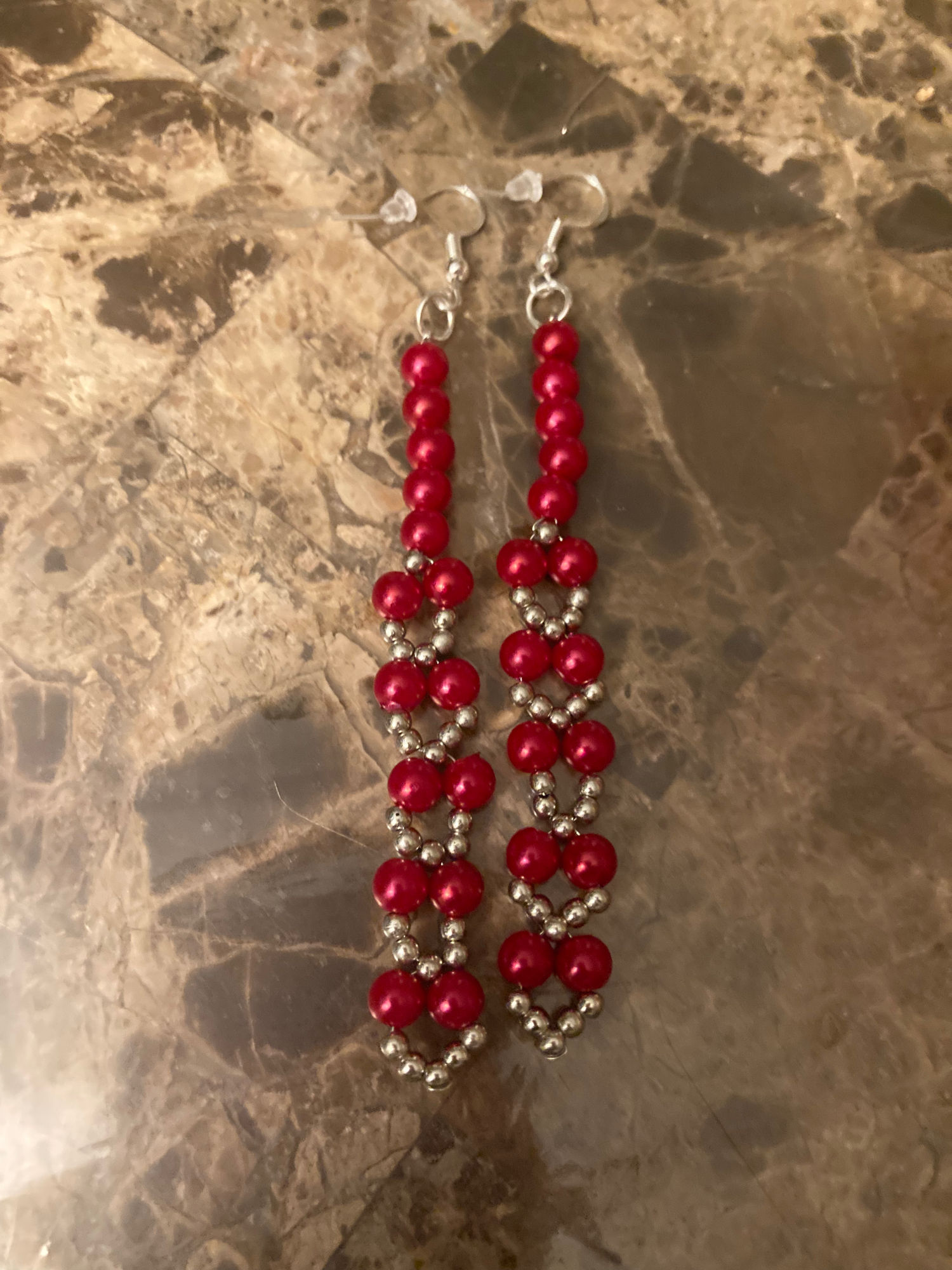 Silver & Red Heart Earrings