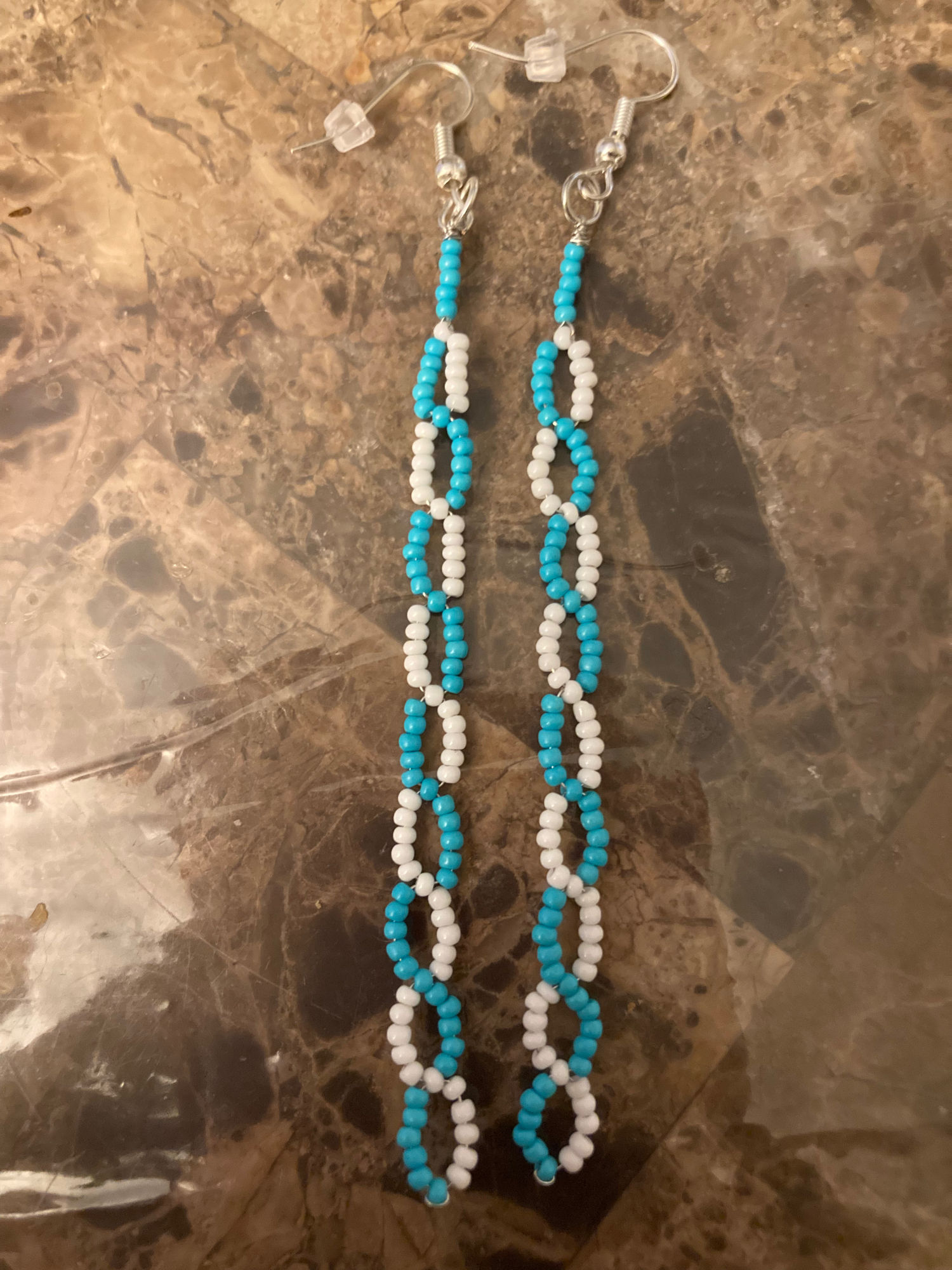Blue & White Beaded Earrings 