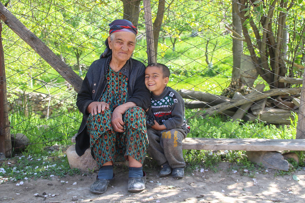 Grandmother and grandson in Sentyab village, Nurata, Uzbekistan