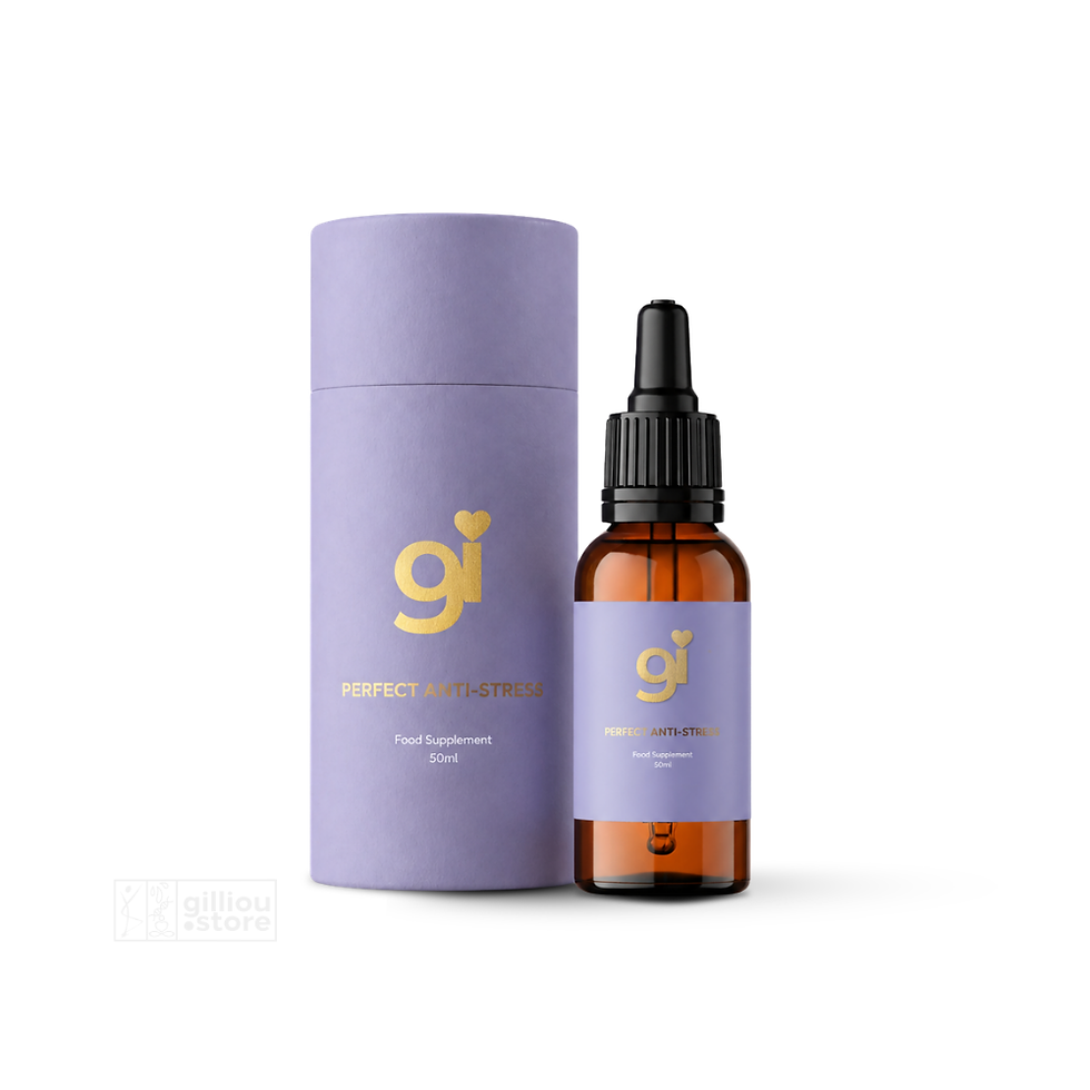 Paarse cilinder koker Gilliou Perfect Anti-Stress met druppel pipetflesje