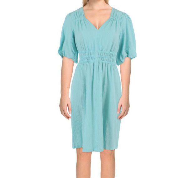 Calvin Klein Smocked-Waist Gauze Dress Seaspray 4