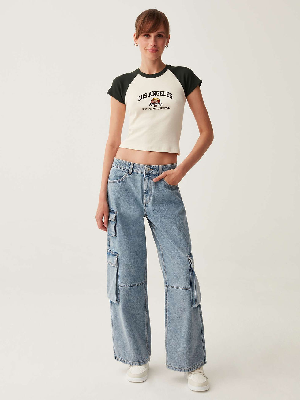 B.ANGEL Light Wash Wide-leg cargo jeans