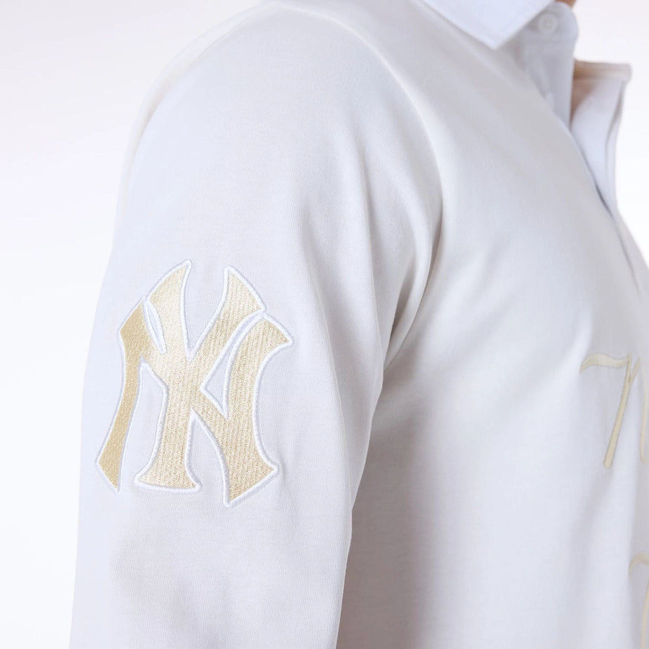 الصورة المصغرة: New York Yankees MLB Script Open White Long Sleeve Polo