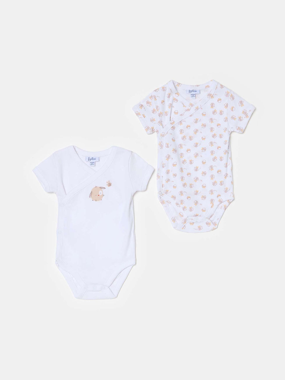 FAGOTTINO White print 2 Two-pack organic cotton bodysuits with print