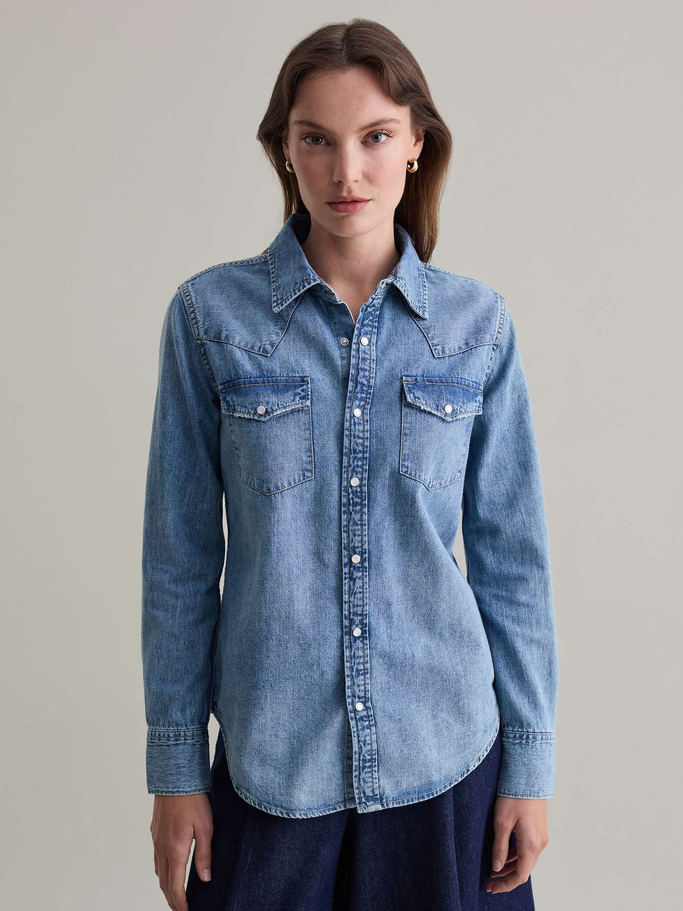PIOMBO Denim Western shirt in denim with pearl buttons