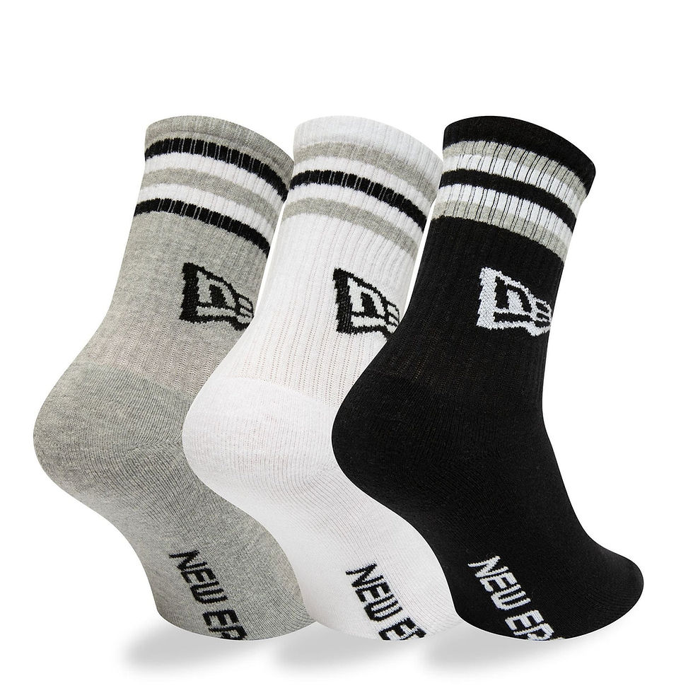 الصورة المصغرة: New Era Retro Stripe 3 Pack Crew Black, Grey and White Socks