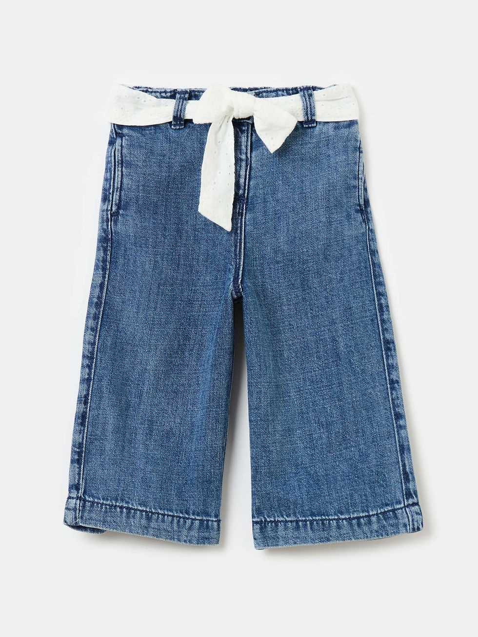 FAGOTTINO Medium Wash Denim trousers with broderie anglaise belt