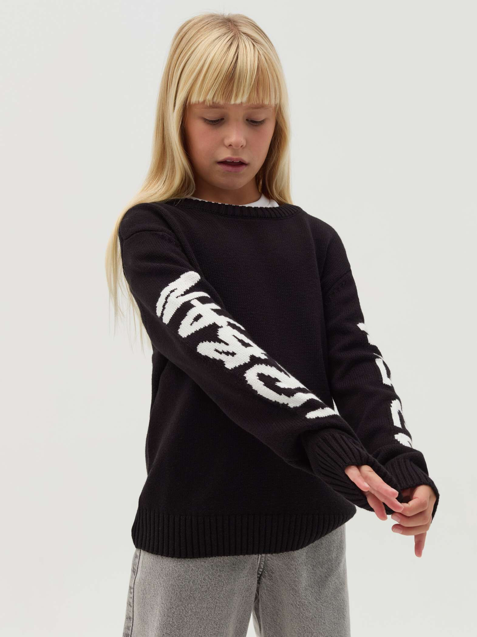 OVS KIDS Black Oversized pullover with jacquard lettering