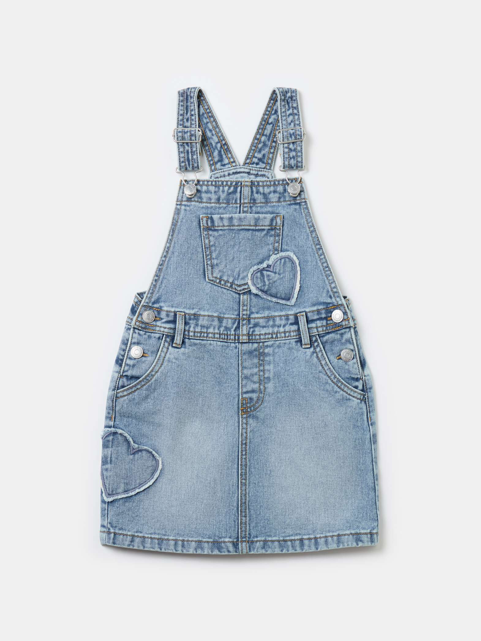 OVS KIDS Light Wash Pinafore in denim with heart embroidery