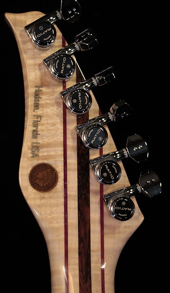 KR 22 Guitar Headstock back Flamed Maple neck wenge purple heart with coin inlay Grapgtech ratio locking tuners