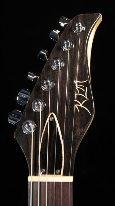 KR 22 Smoked Lavender Headstock front Flame maple wenge purple heart neck with ebony overlay flame maple inlay graphtech ratio locking tuning keys