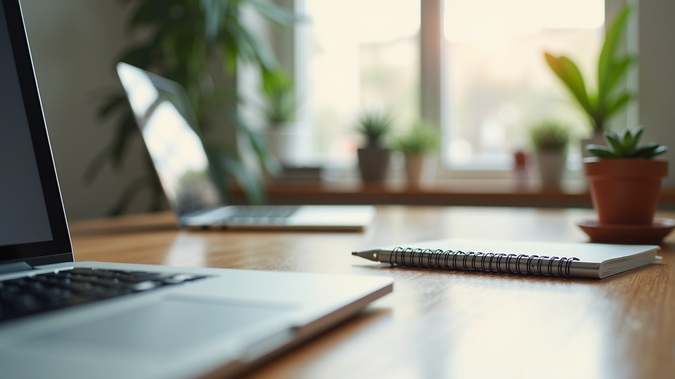 Eye-level view of a serene workspace with minimal decor