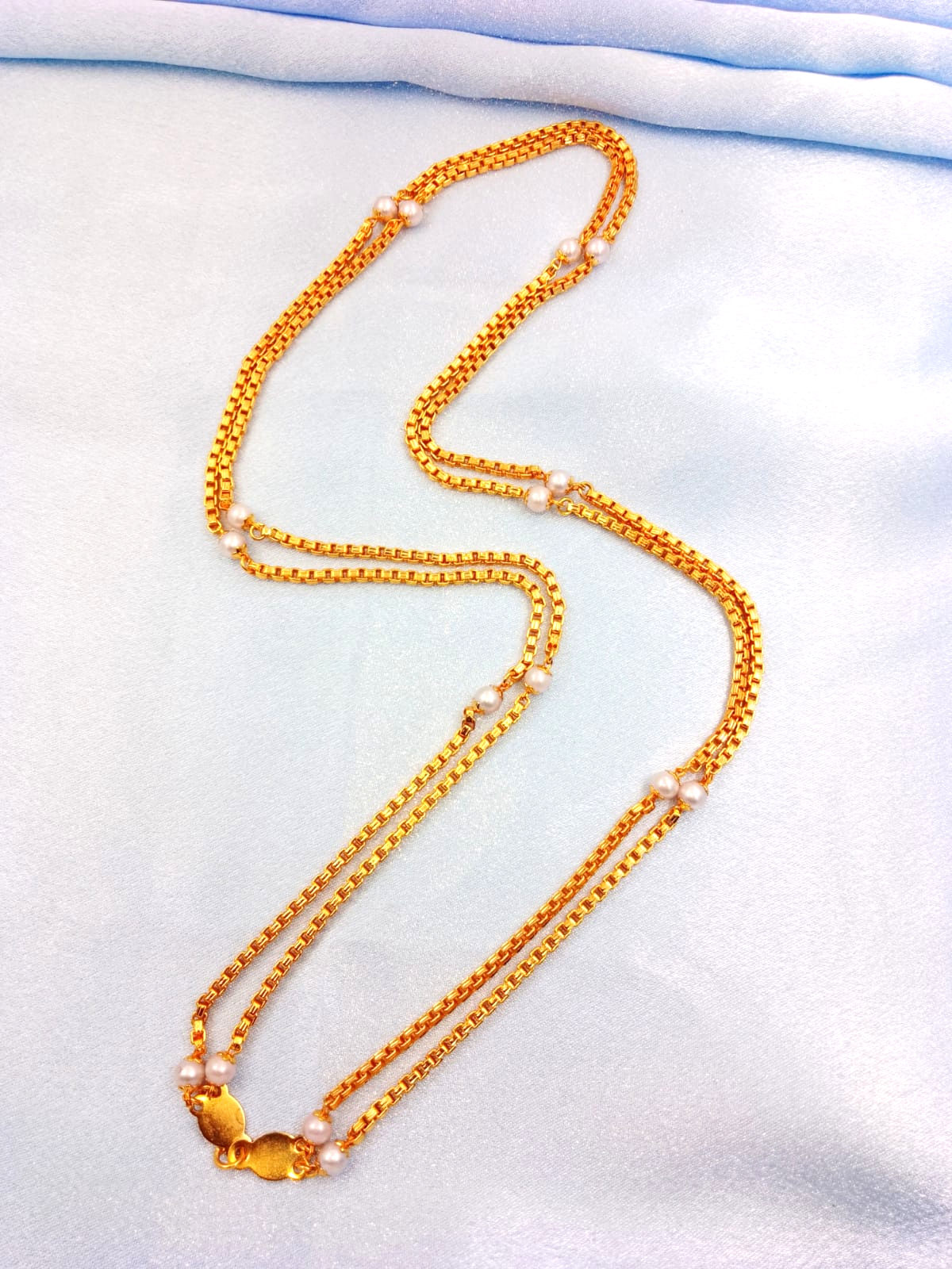 White Double Line Single Beads Chain