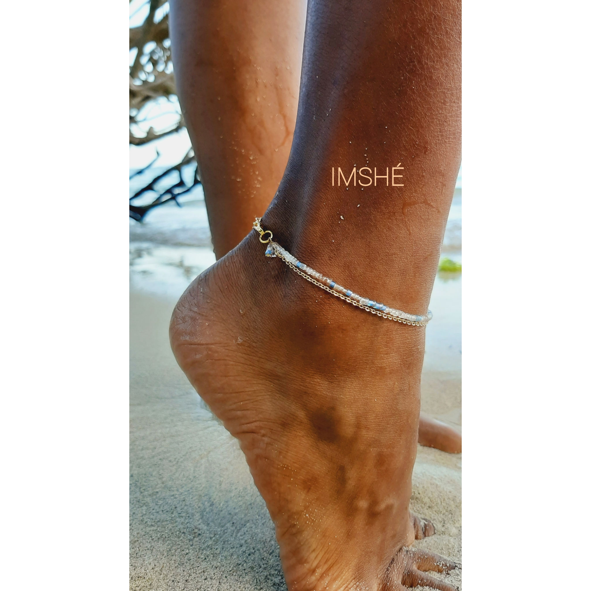 Chaîne de cheville mi perles mi chaîne en acier inoxydable