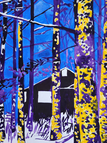 Vaughan by night 2, Gouache sur papier, 30x23 cm, 2024. Vendue