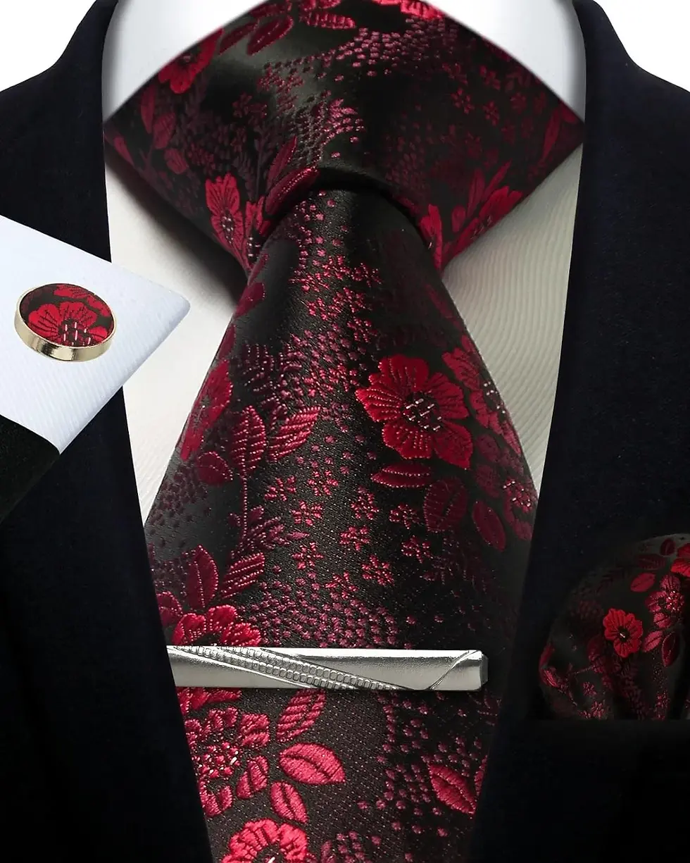 Thumbnail: Mens Tie Set Silk Silver Paisley Floral Necktie and Pocket Square Cufflinks Tie