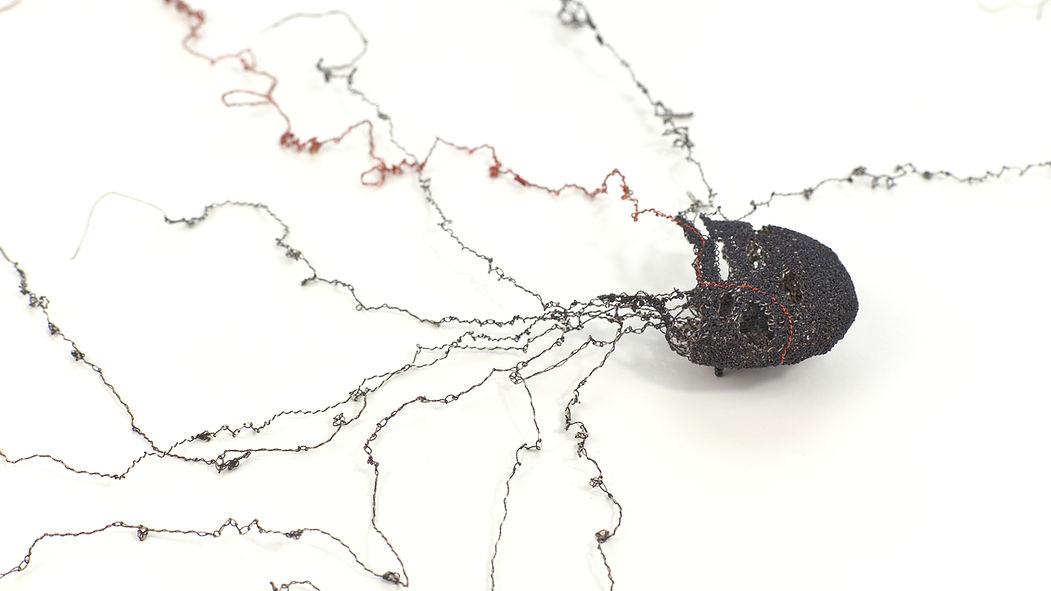 Auschwitz birkenau - memorial artwork, Close-up detail of hand-stitched sculptural embroidery by Itamar Yehiel, Berlin