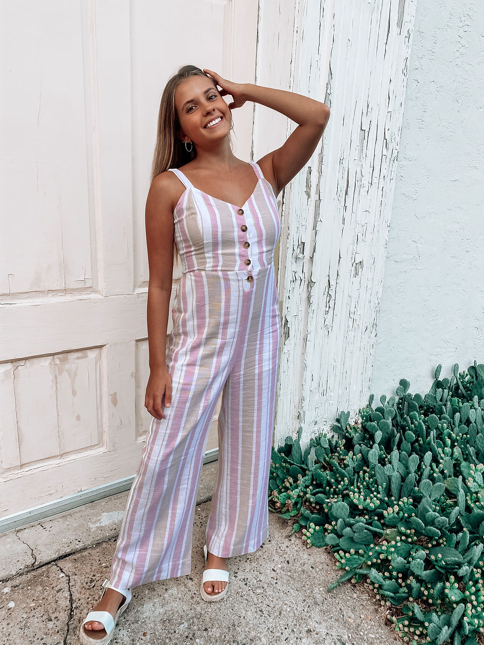 Thumbnail: Striped Button Up Jumpsuit
