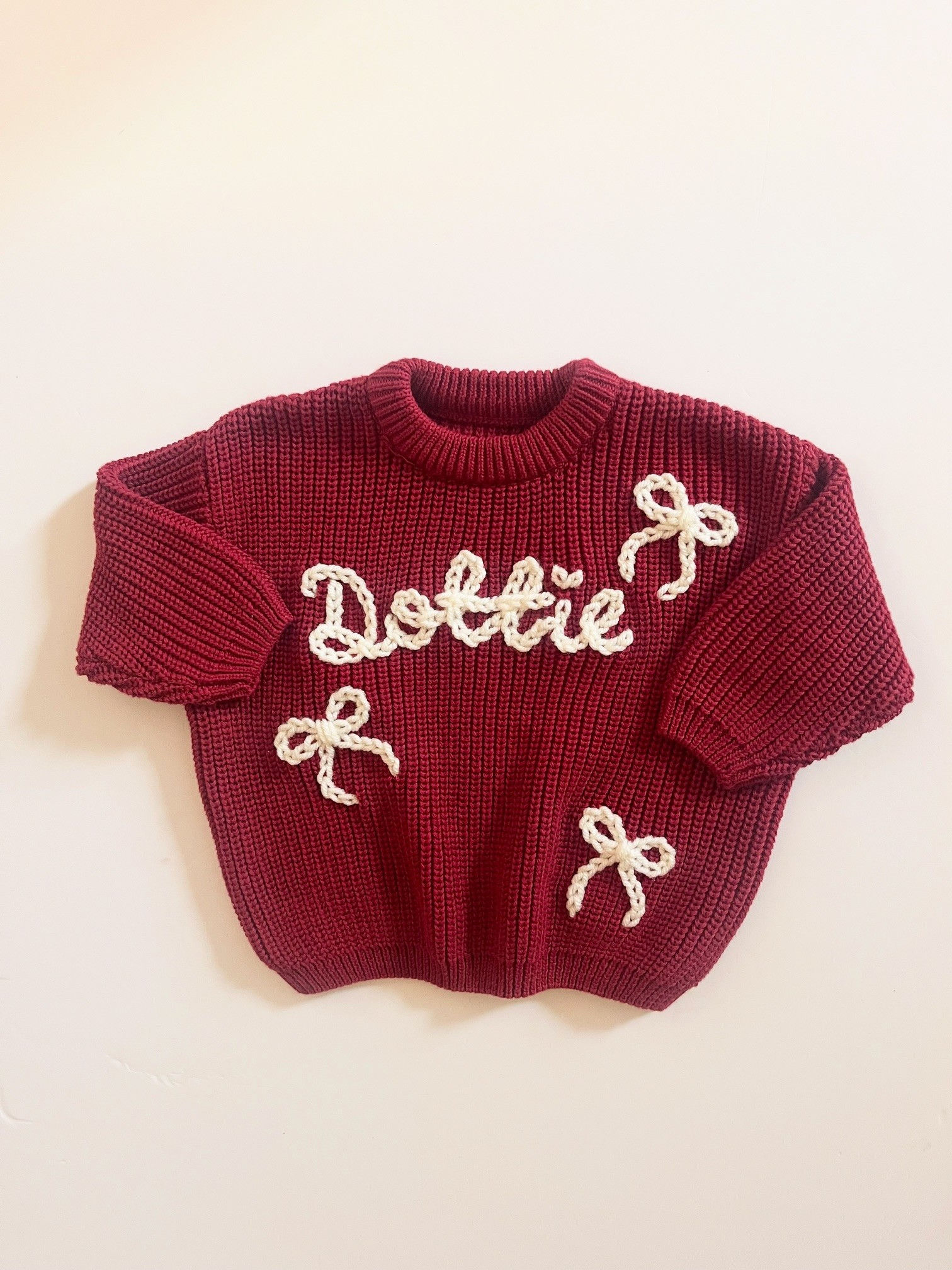 Children's Embroidered Knitted Jumper- Claret Red