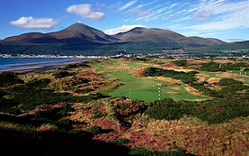 The View looking back down the 3rd at Royal County Down Championship course with he Mourne Mountains as a back drop