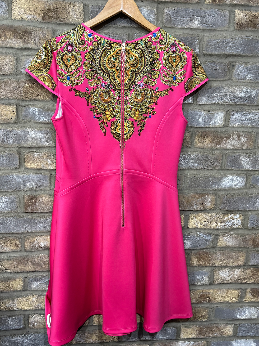 Thumbnail: NEW Ted Baker Bright Pink Yellow Gem Detail Dress Size 4 - UK 12/14