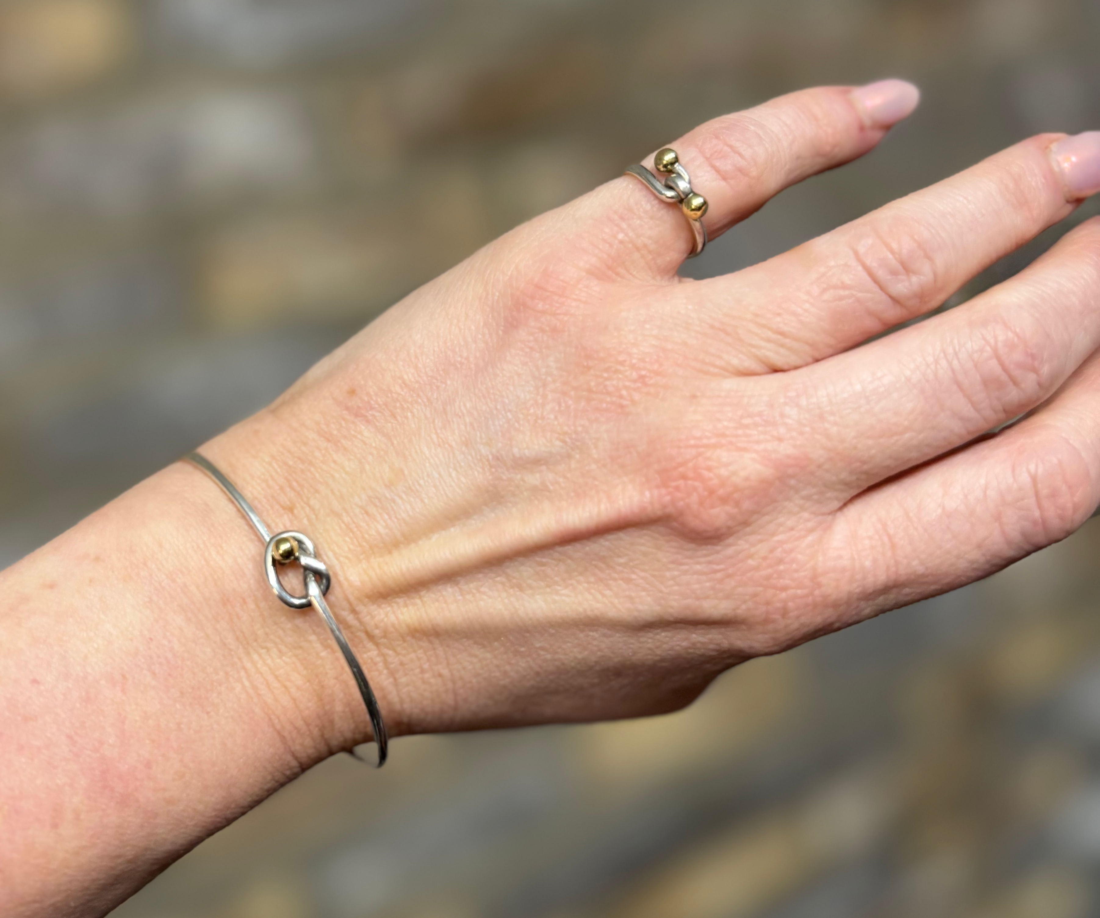 Tiffany & Co. Vintage 14kt. Gold Trim & Silver Love Knot Hook Bangle