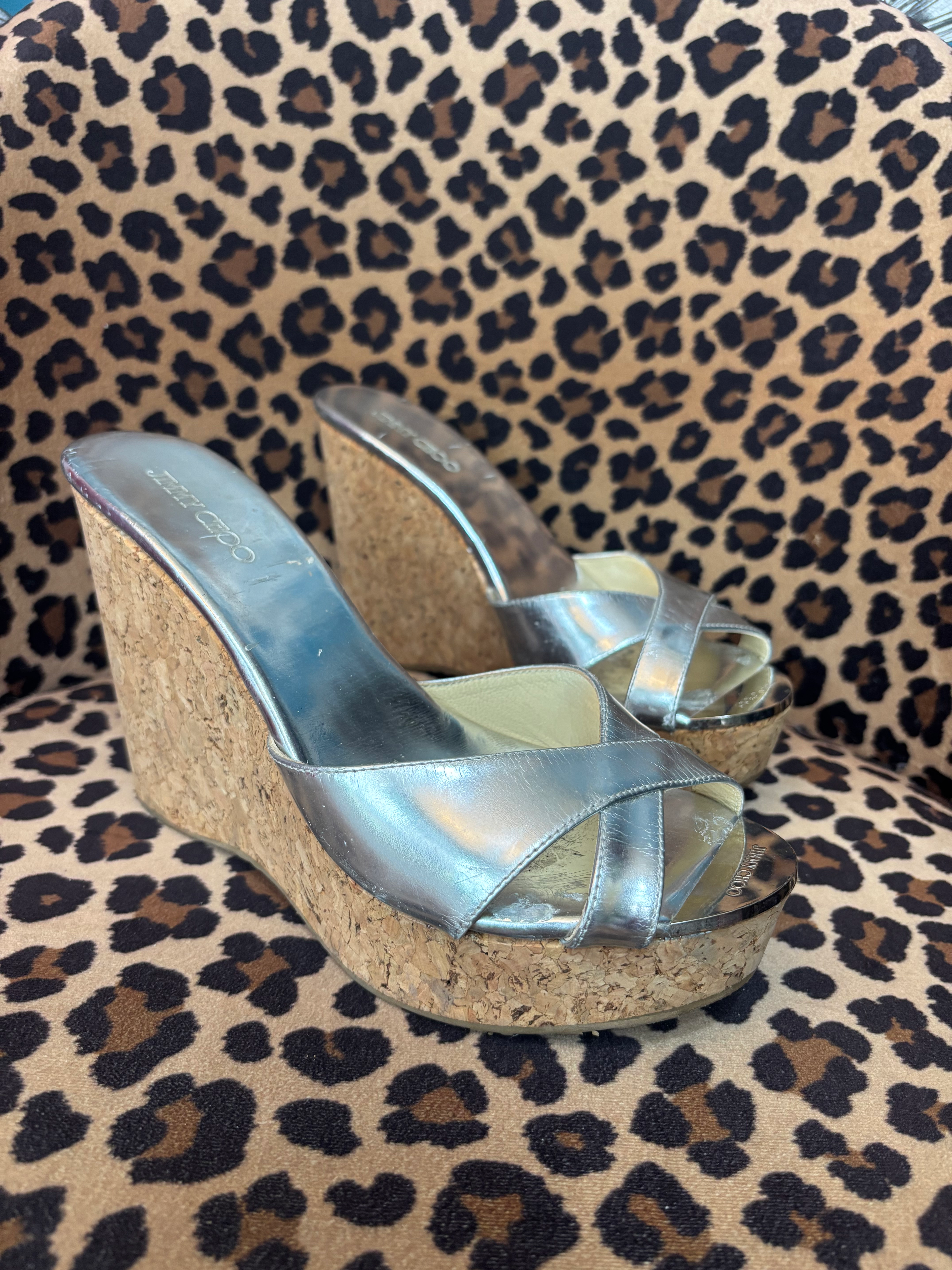 Jimmy Choo Silver Wedge Mules Size 5 RRP £600