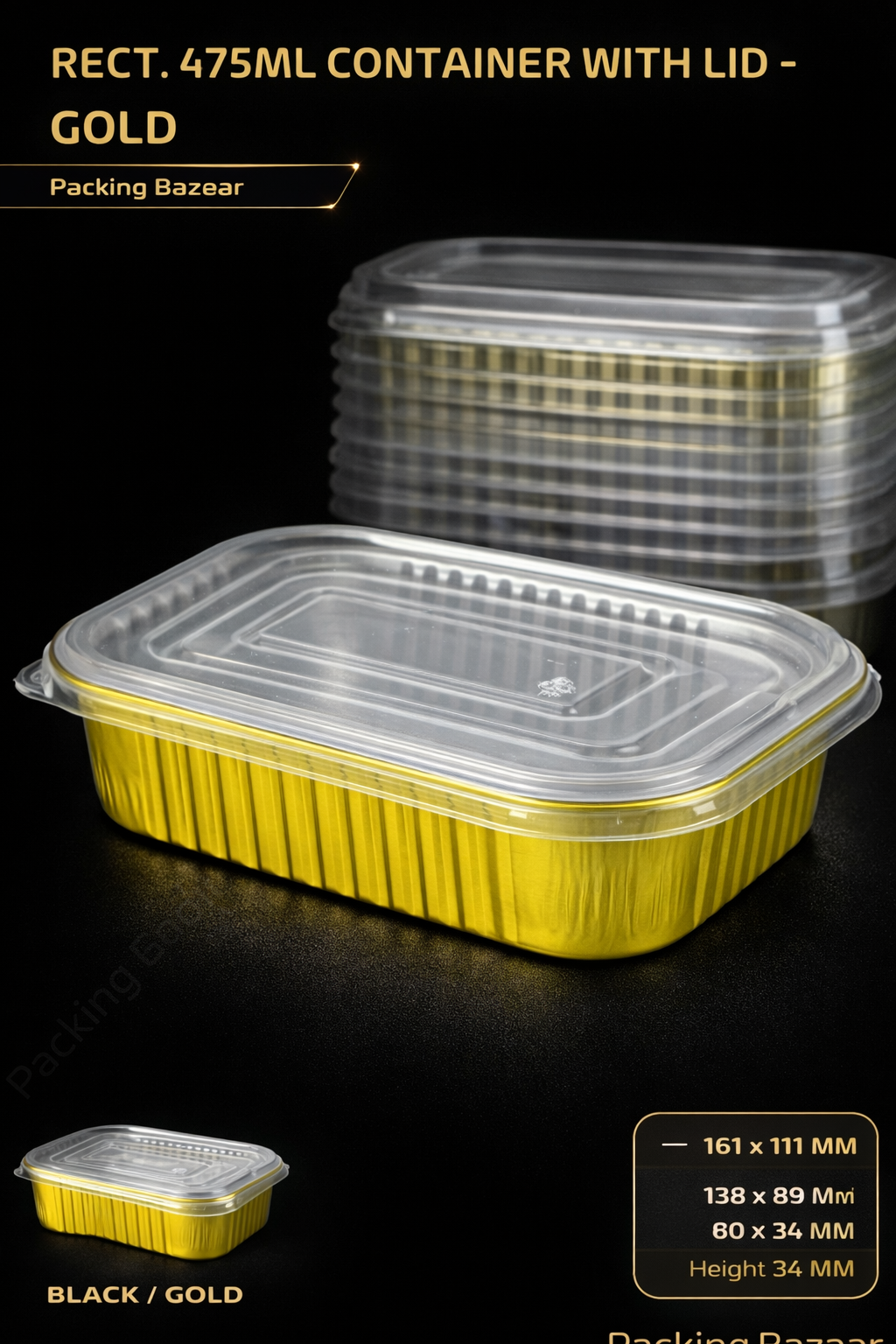 Rectangular Gold Foil Aluminium Baking Container 475ml with Lid
