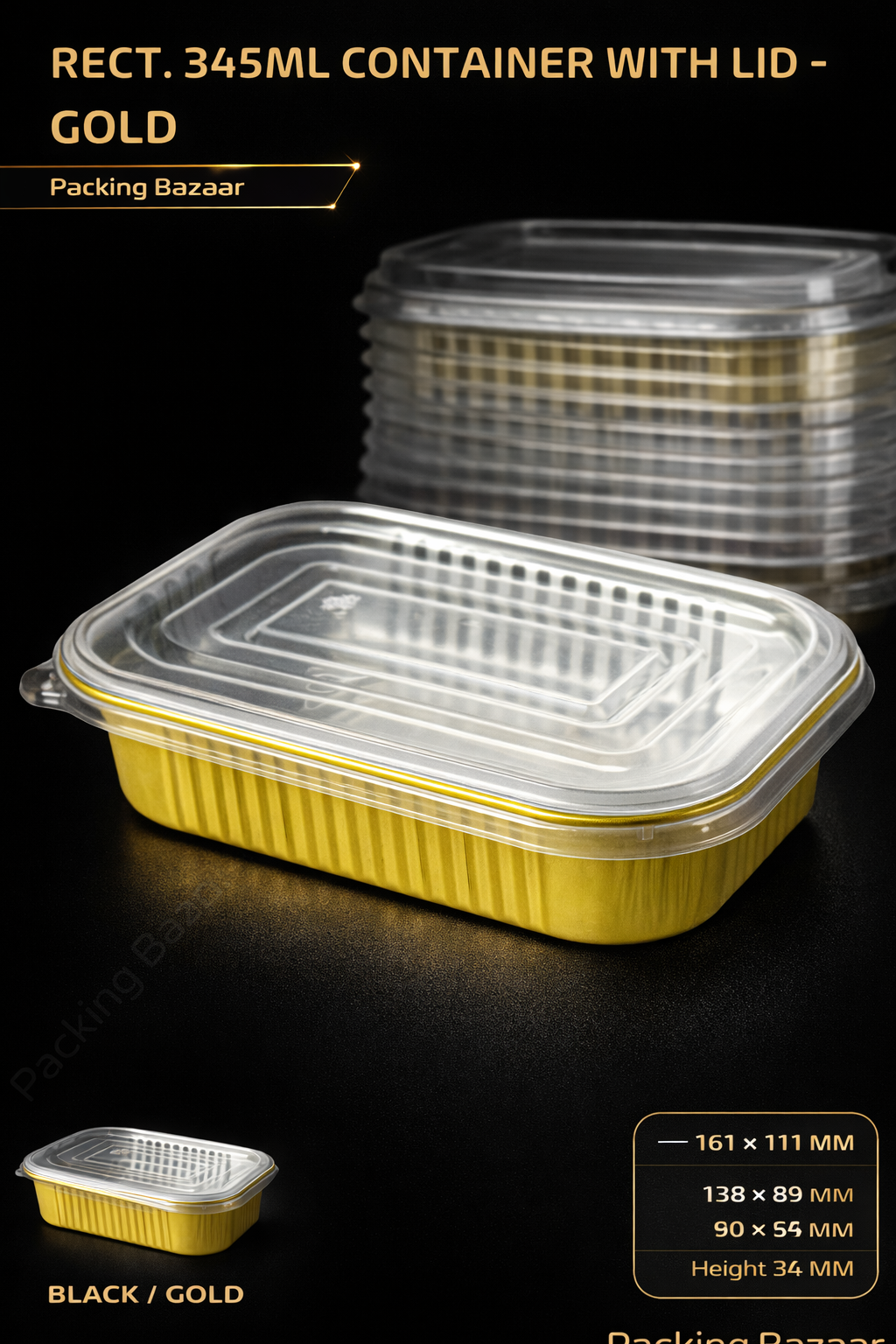 Rectangular Gold Foil Aluminium Baking Container 345ml with Lid