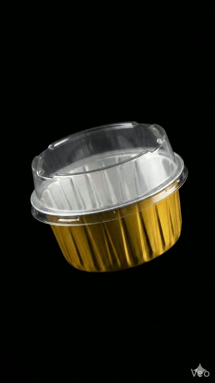 Thumbnail: Round 125ml Gold Aluminium Foil Container with Lid 