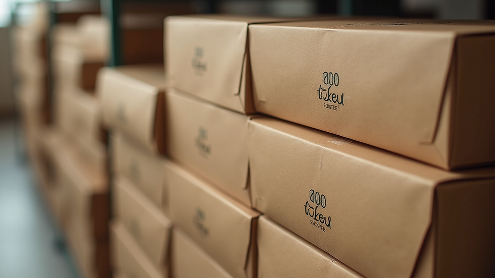 High angle view of eco-friendly bakery boxes stacked neatly