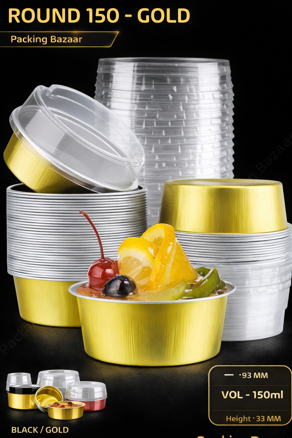 Round Gold Foil Aluminium Baking Container 150ml