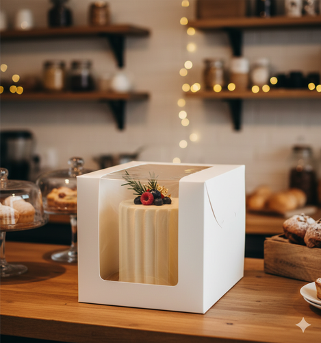 Premium 8x8x8 inch Tall Cake Box with L-Shape Viewing Window