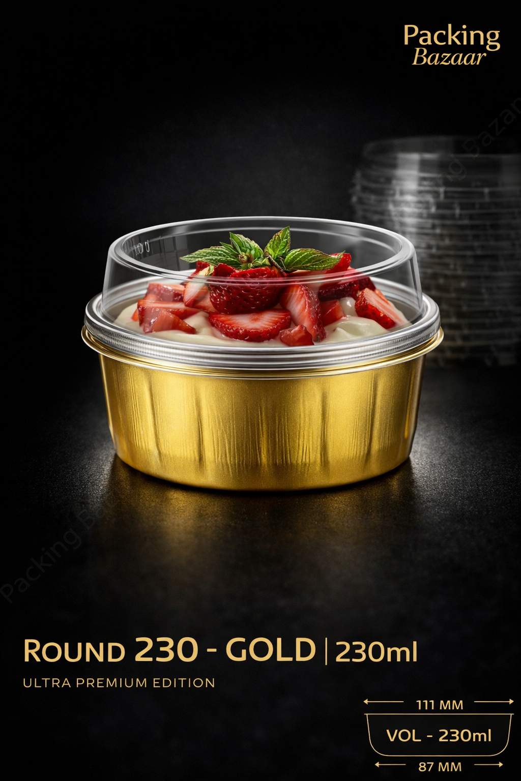 Round Gold Foil Aluminium Baking Container 230ml