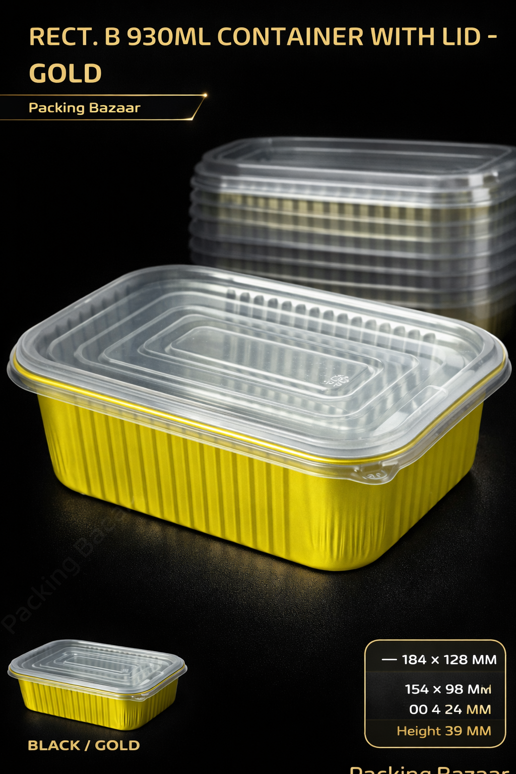 Rectangular Gold Foil Aluminium Container 930ml with Lid