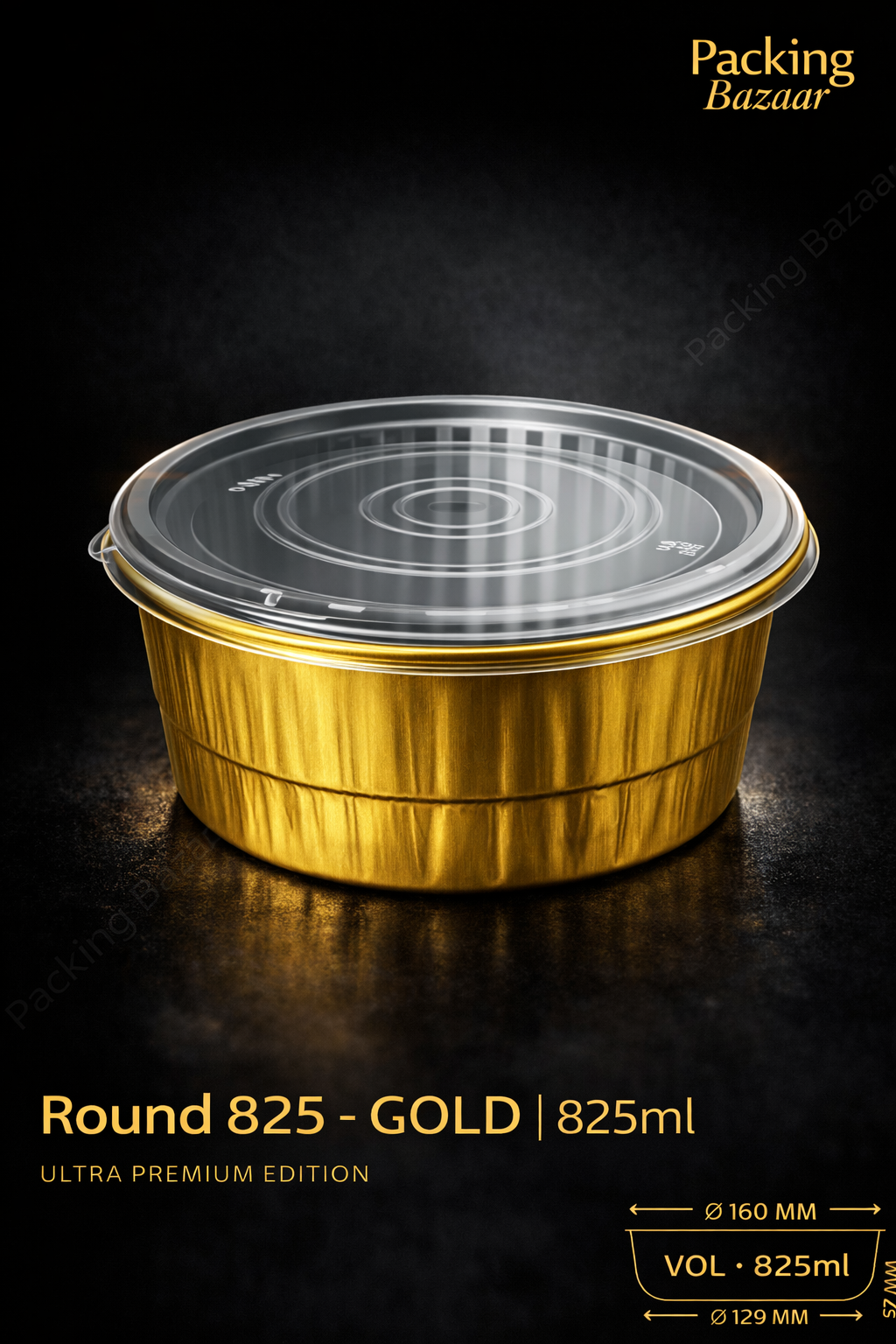 Round Gold Foil Aluminium Baking Container 825ml