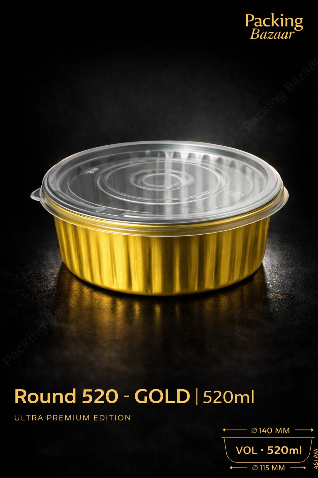 Round Gold Foil Aluminium Baking Container 520ml
