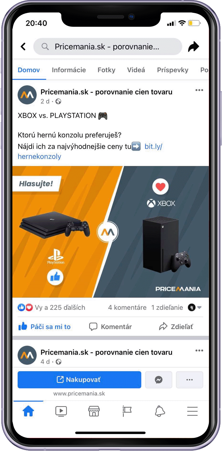 Pricemania sociálne siete mobil