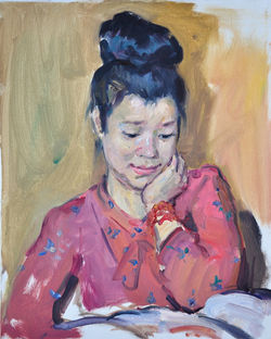 Etude with a girl reading a book