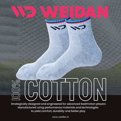 WEIDAN Premium Badminton Socks - Cotton - 2 pairs - Steel Grey