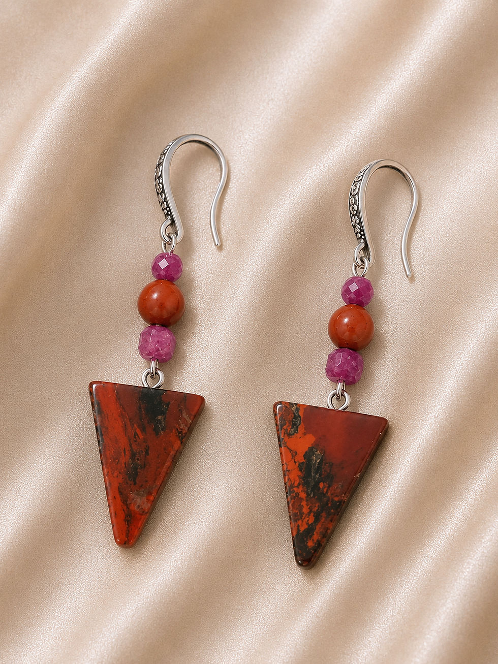 Thumbnail: SHE'S GENUINE with Genuine Rubies Silver French Hooks 1B