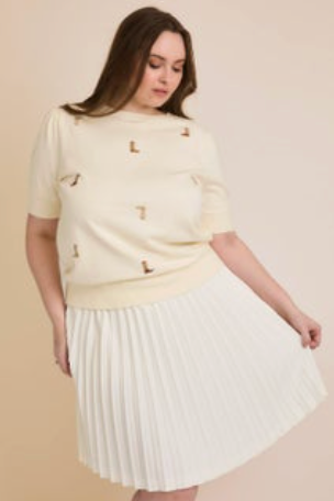 Puff Sleeve Embroidered Knit Top