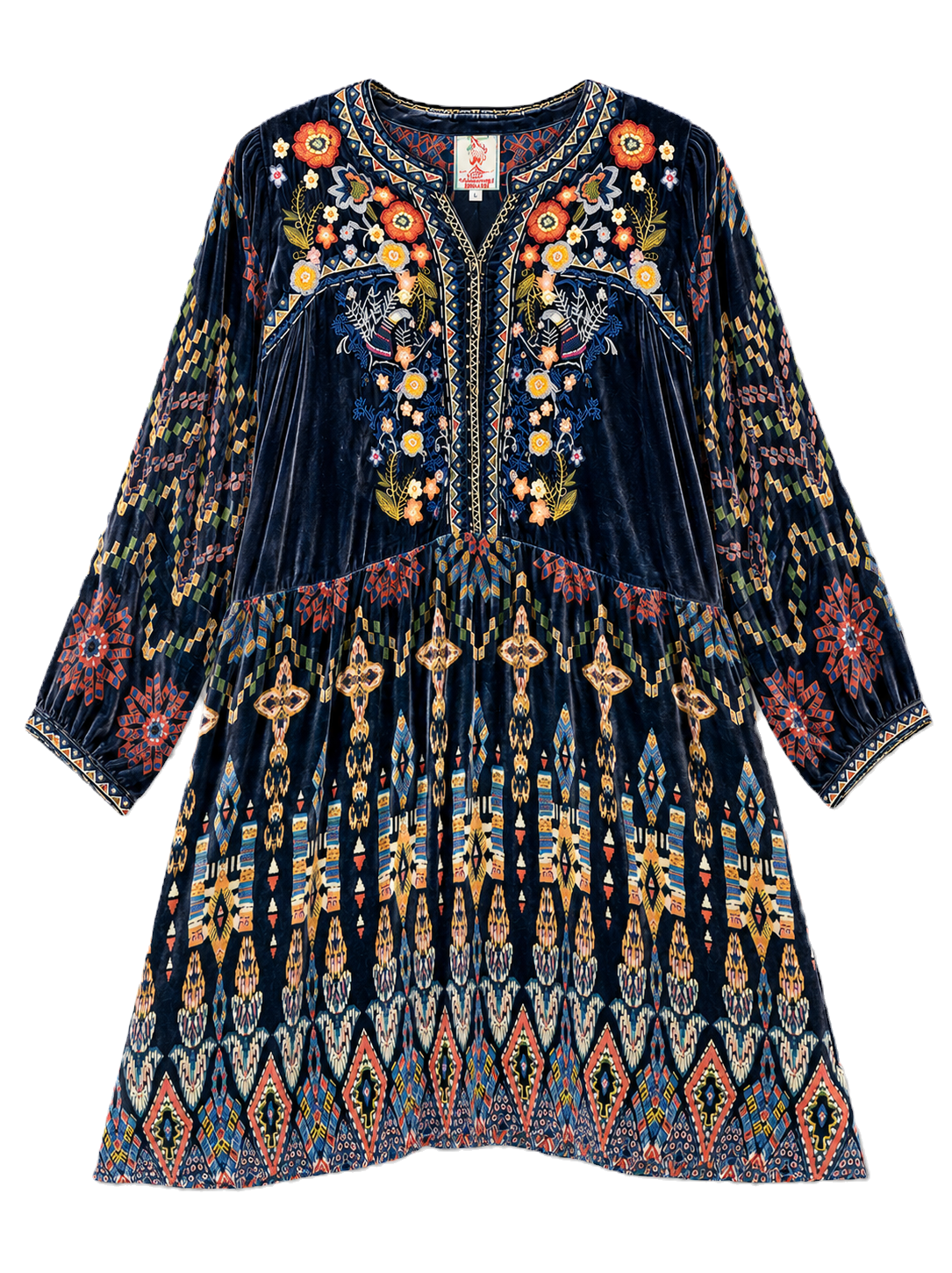 Blue Velour Floral Midi Dress - Johnny Was