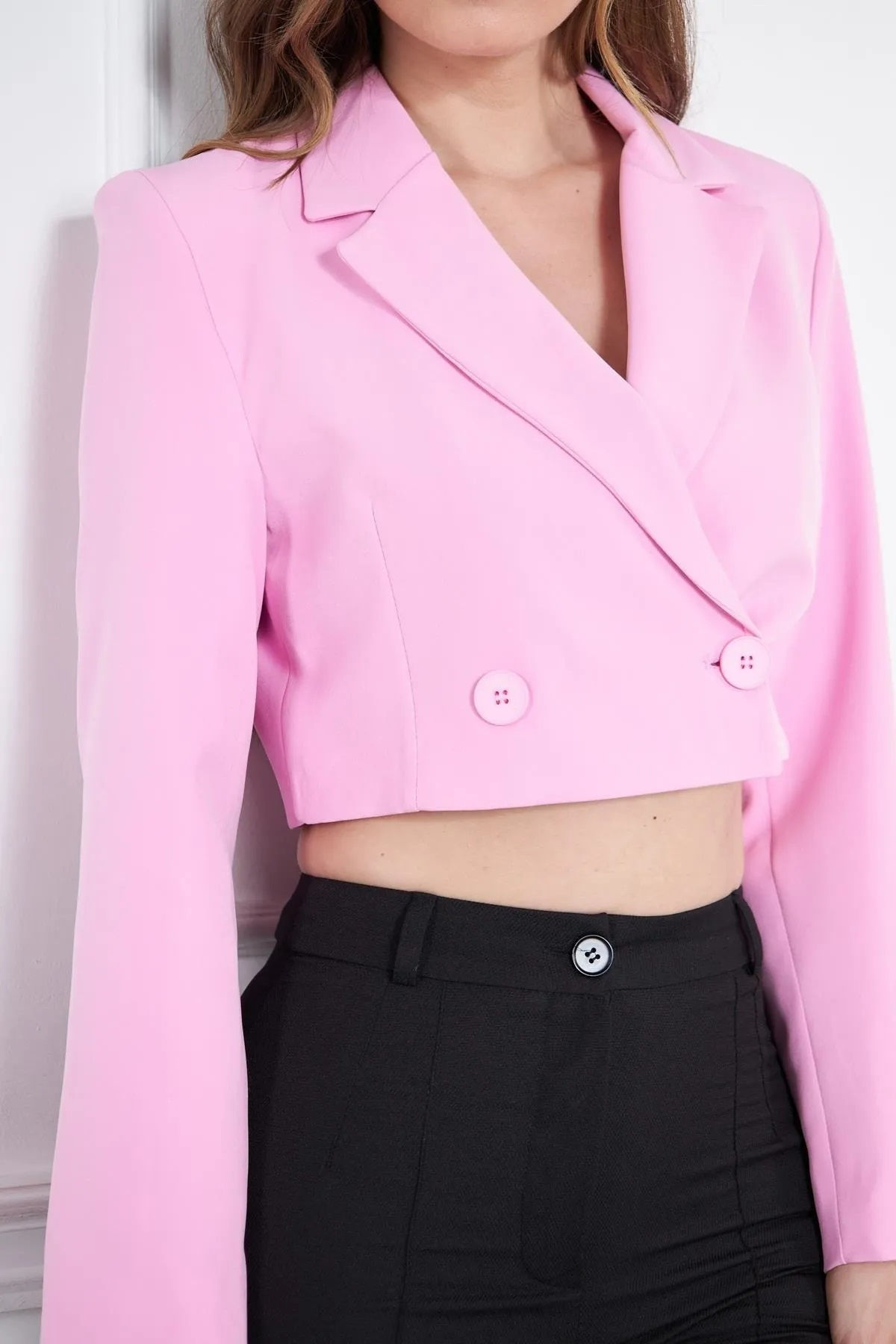 Kadın Kruvaze Crop Blazer Ceket